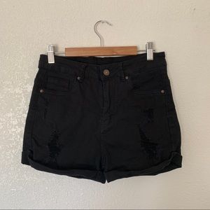 Black Distressed High Waist Jean Shorts